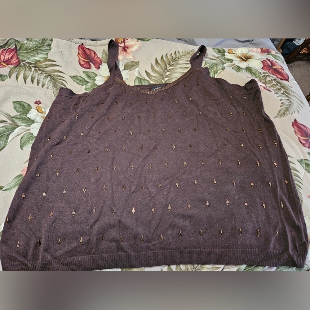 #334 Lane Bryant- Brown Sweater Tank Top w/Beads/Sequins - Size: 26W-28